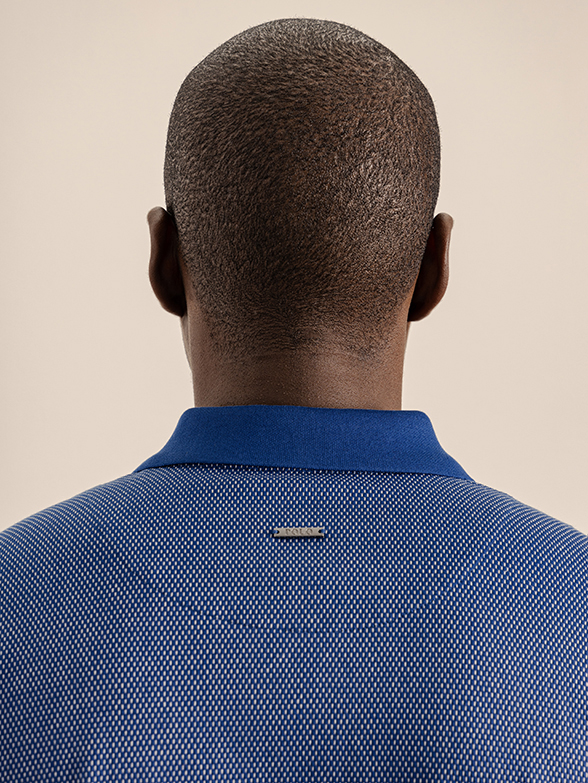 Mens Textured Plain Double Mercerised Blue Golfer Shirt | Polo SA